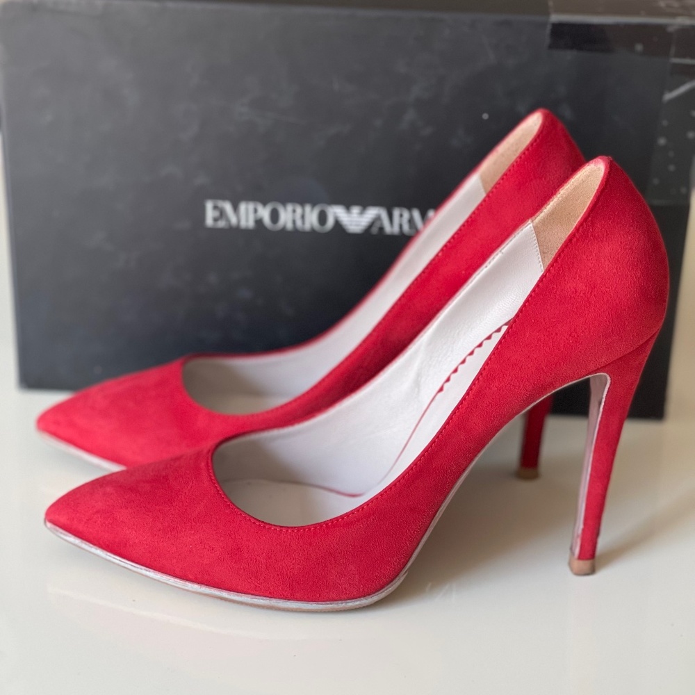 Emporio Armani Red Suede Court Pumps
